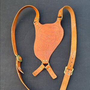 Vintage Leather suspenders with Floral Design